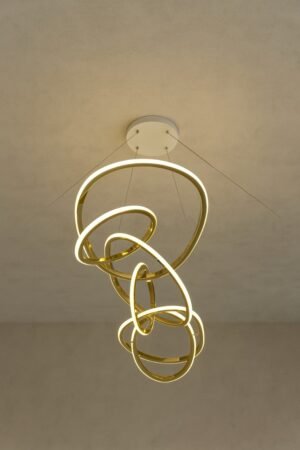 gold LED twisted rings pendant chandelier light.